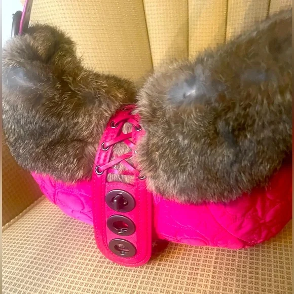 Coach Rabbit Fur Trimmed Pink Hobo Bag G04k-9443 - Picture 11 of 14
